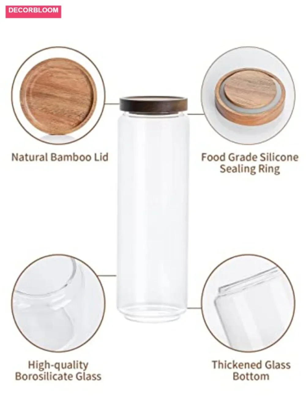 Airtight Glass Food Storage Canisters with Bamboo Lids Set of 5